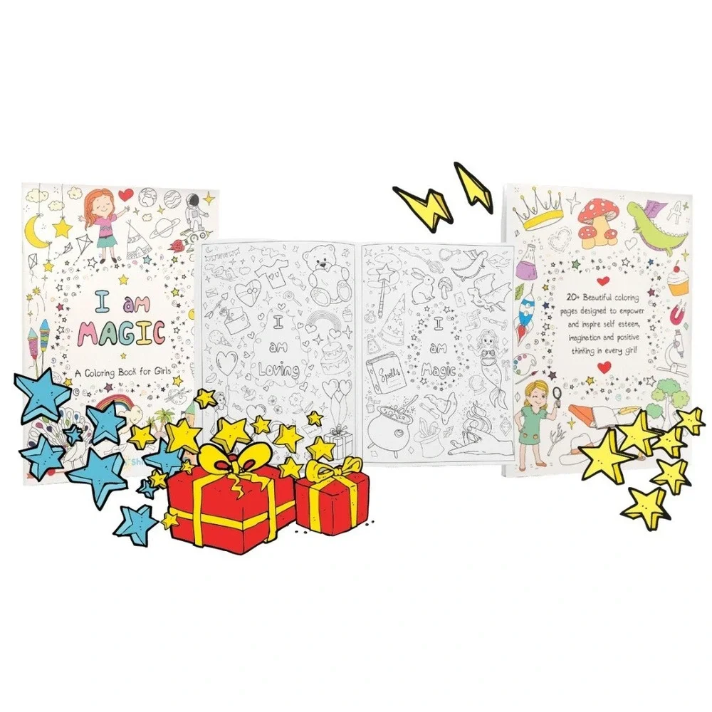 Girls Travel Activity Set - Affirmation Coloring Book, Pencils & Drawstring Bag